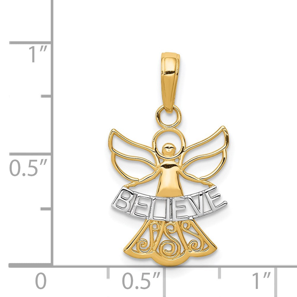 14K and White Rhodium BELIEVE Angel Pendant