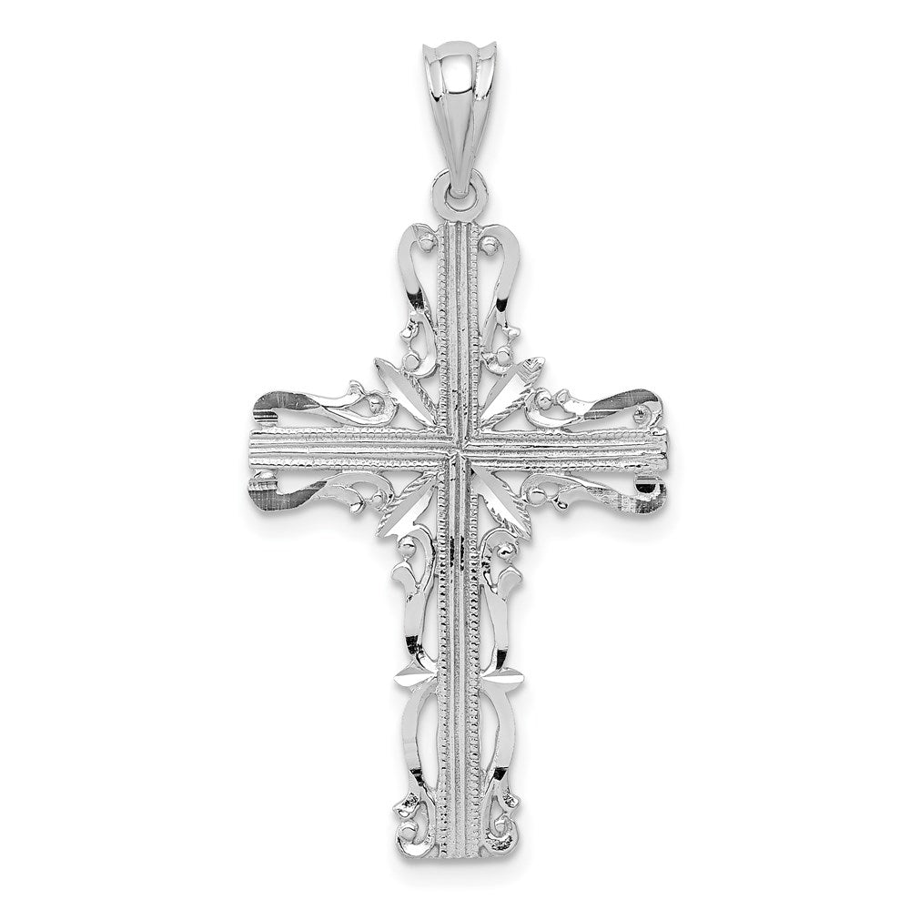 Solid;Diamond-cut;Die struck;14K White gold;Textured;Textured back