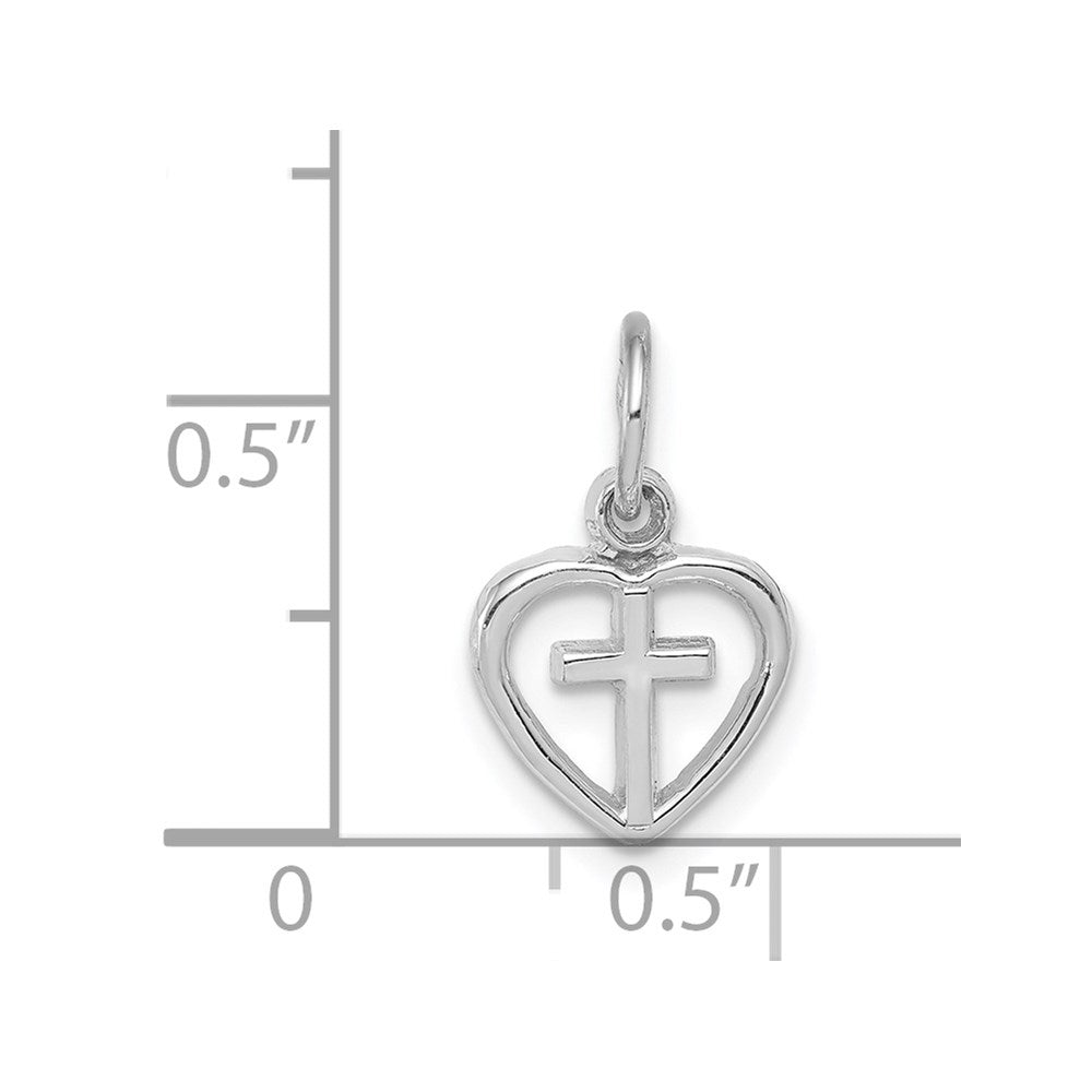 14k White Gold Small Cross in Heart Charm