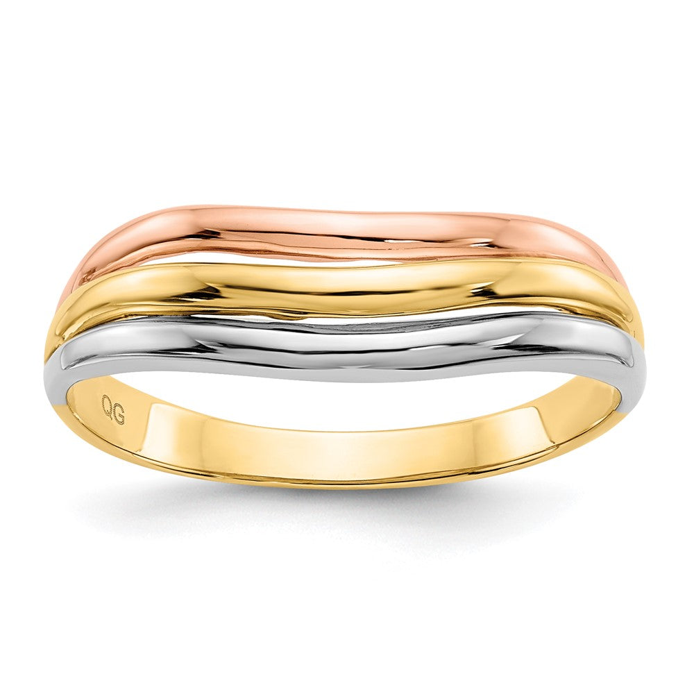 Solid;Casted;Polished;14K Tri-color;Open back;Engravable
