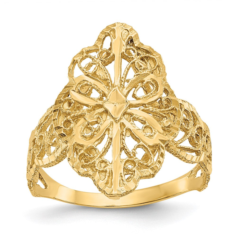 Solid;Casted;Diamond-cut;Polished;14k Yellow gold;Filigree;Open face