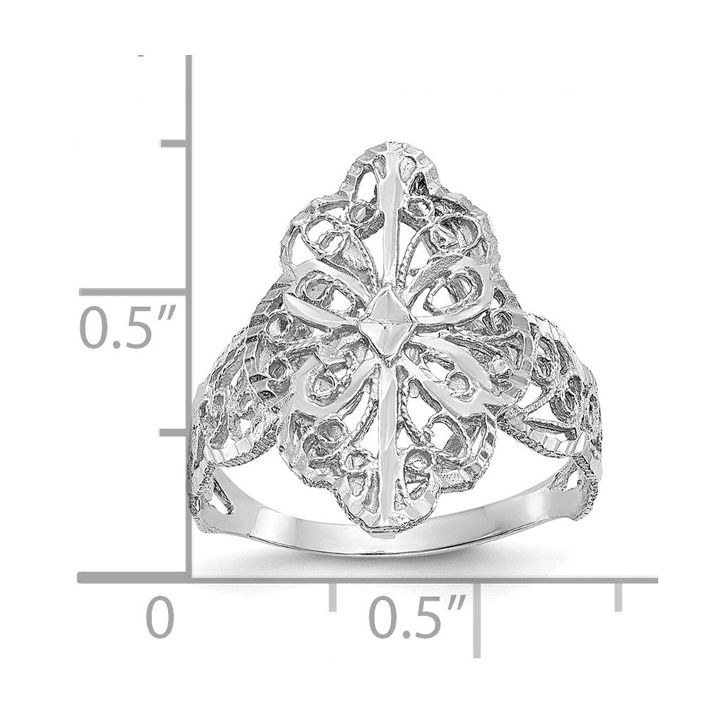 14K White Gold Diamond Cut Filigree Ring