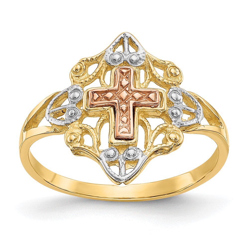 Solid;Casted;Polished;14K Two-tone;Rhodium;Open face