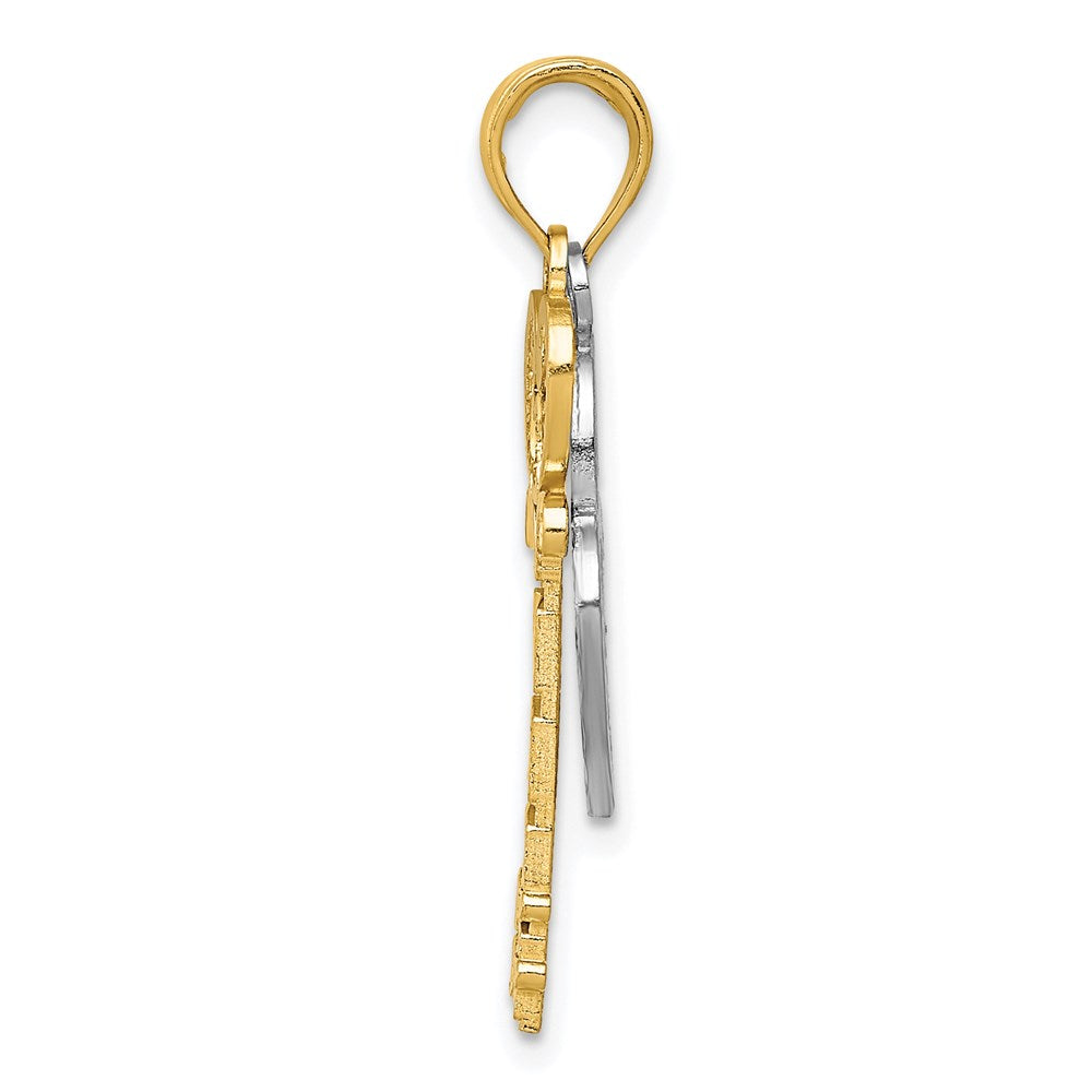 14K and White Rhodium Moveable Filigree Heart Key and Lock Charm