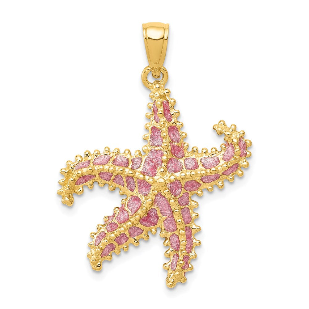 Polished;14k Yellow gold;Open back;Textured;Pink Enamel