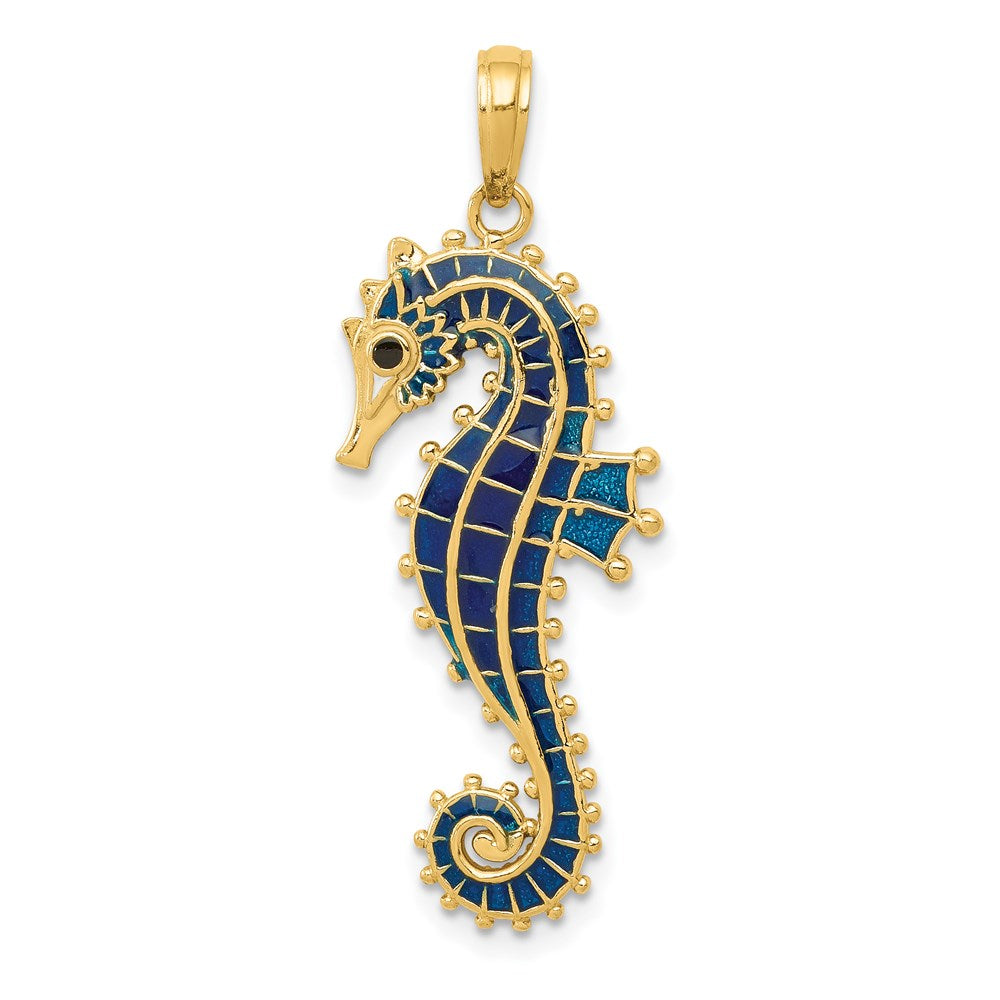 Polished;3-D;14k Yellow gold;Enamel;Blue
