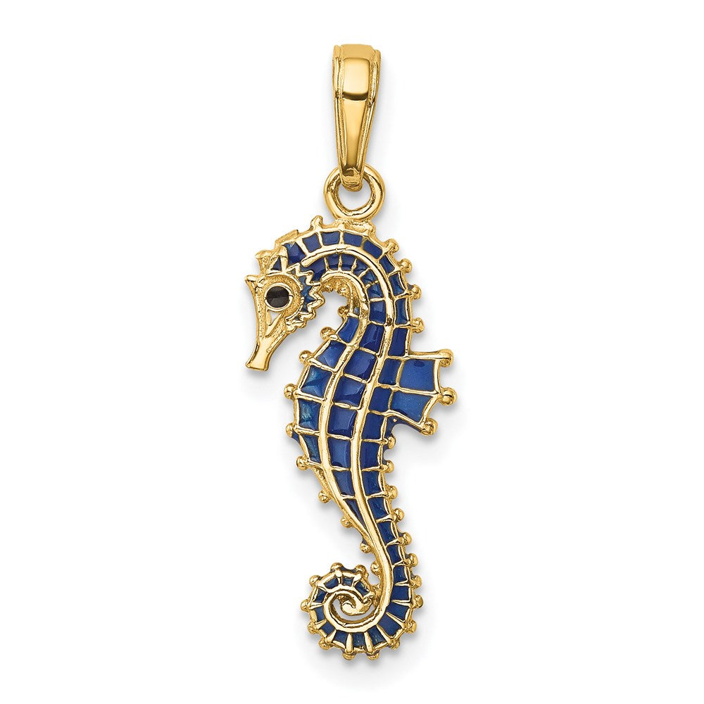Solid;Polished;3-D;14k Yellow gold;Enamel;Blue