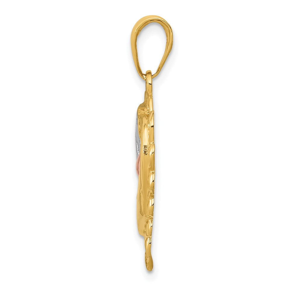 14K Two-Tone with White Rhodium Dolphins In Heart Pendant