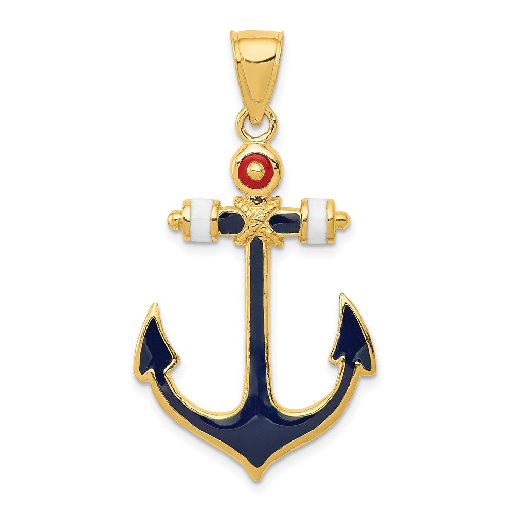 Polished;14k Yellow gold;Open back;Red Enamel;Blue Enamel;White Enamel