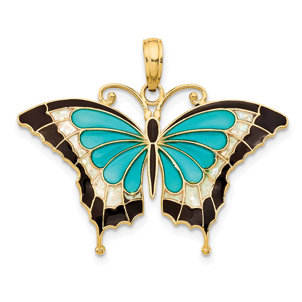 Solid;Polished;14k Yellow gold;Enamel