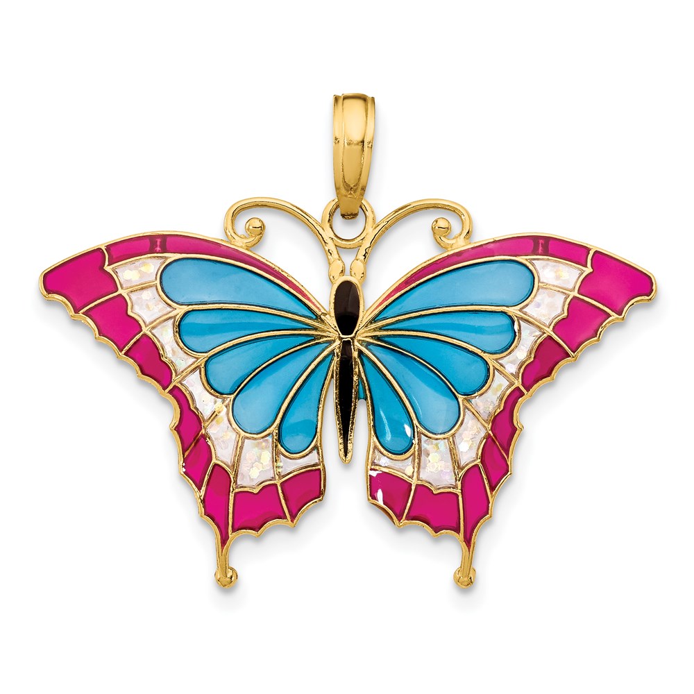 Solid;Casted;Polished;14k Yellow gold;Enamel