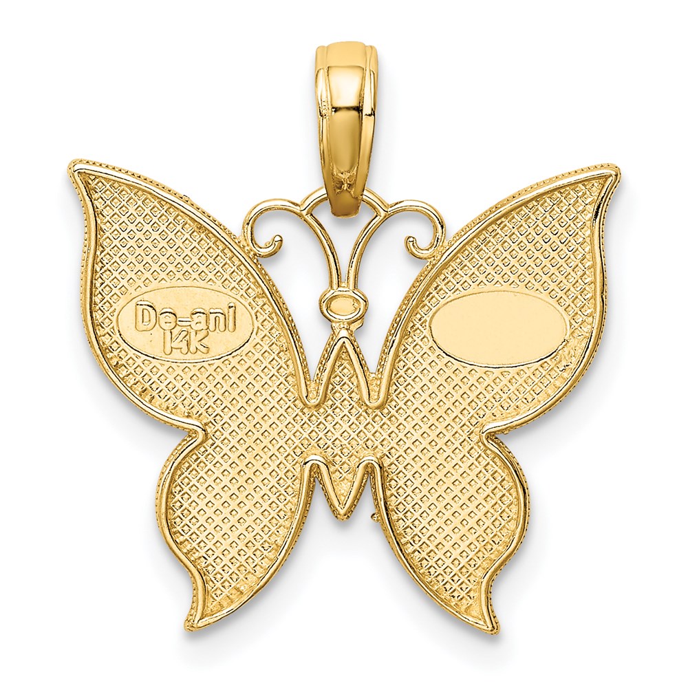 14K and White Rhodium Butterfly Pendant