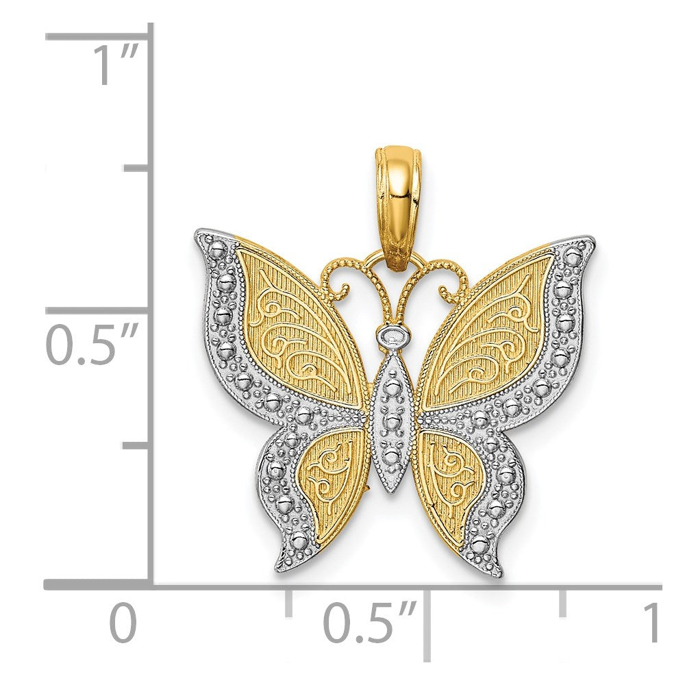 14K and White Rhodium Butterfly Pendant