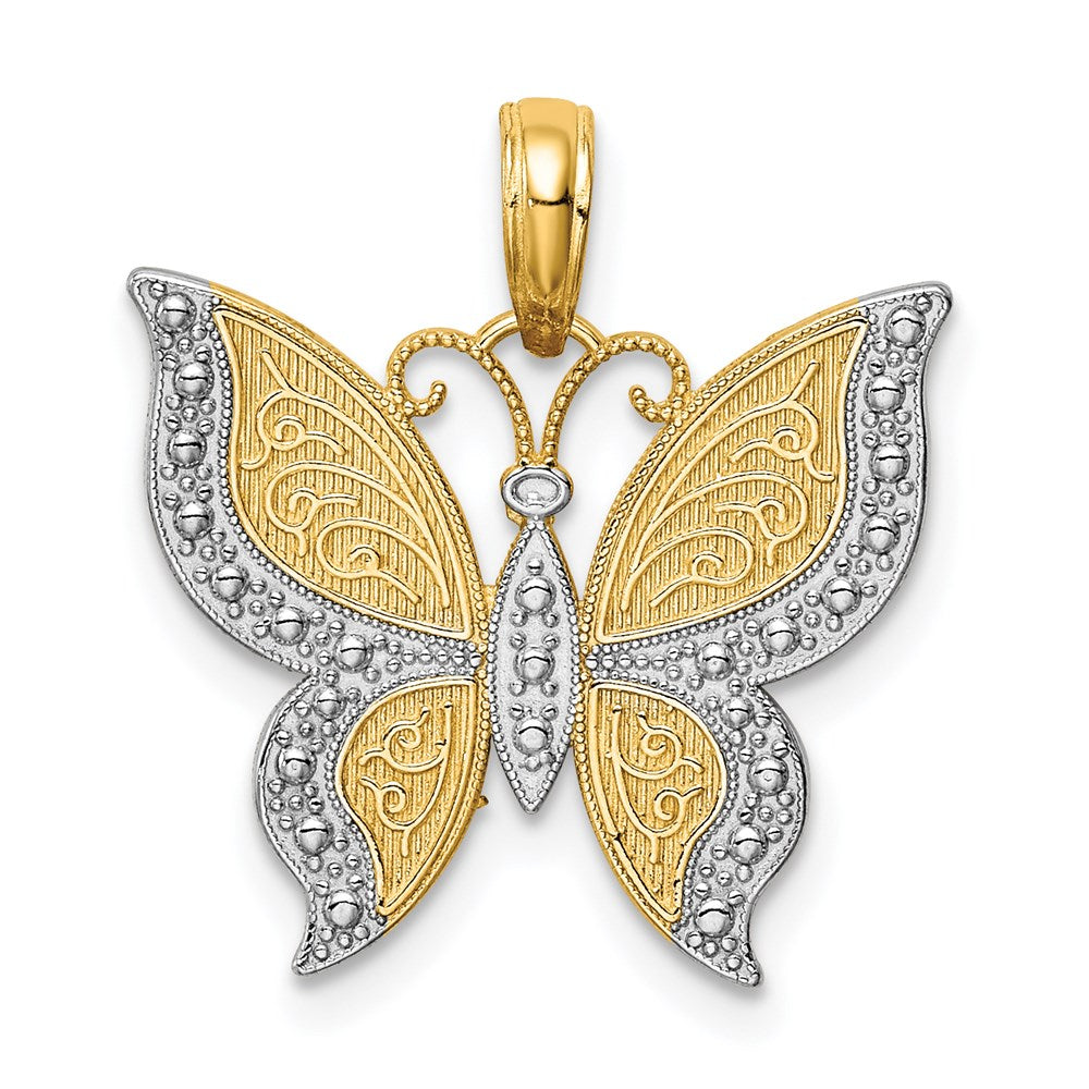 Solid;Polished;Open back;14K Yellow gold & rhodium;Textured;Textured back