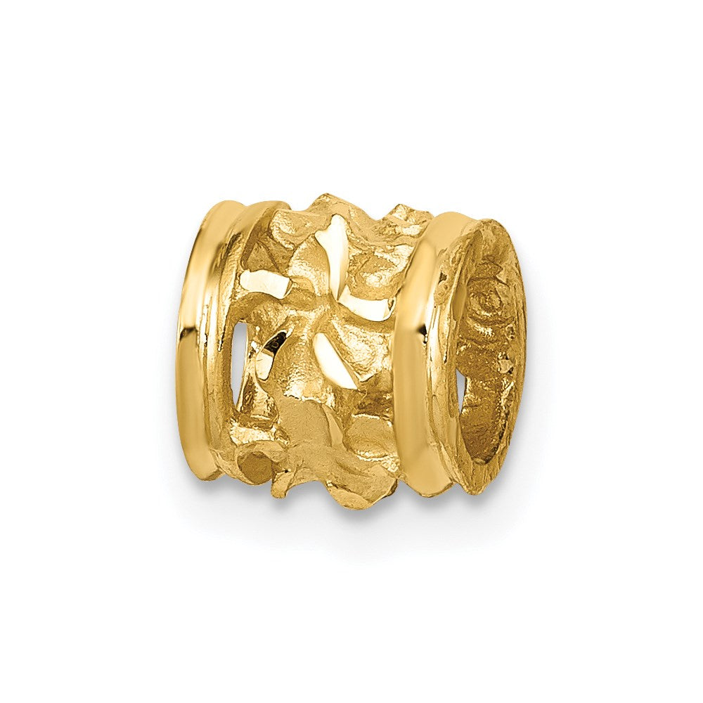 Polished;14k Yellow gold;Barrel;Diamond Cut;Fits up to 2mm regular;Fits up to 3mm fancy