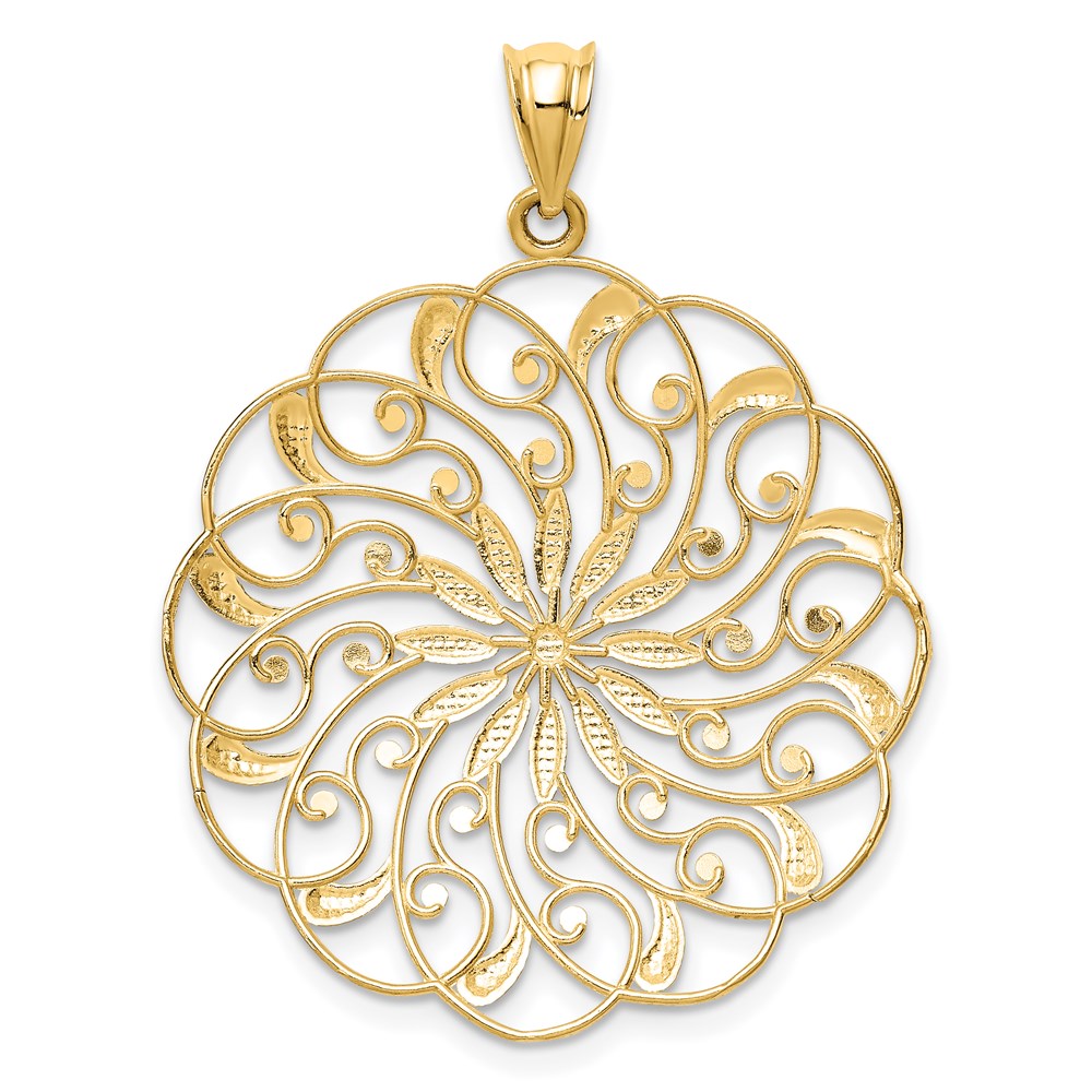 14k and White Rhodium Diamond-cut Fancy Swirl Pendant