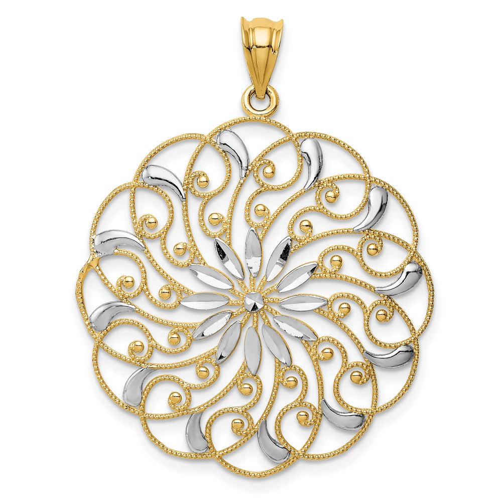 Polished;14K Yellow gold & rhodium;Filigree;Textured;Diamond Cut