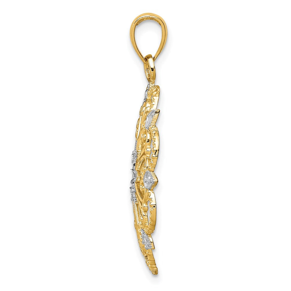 14K and White Rhodium Starburst Pendant