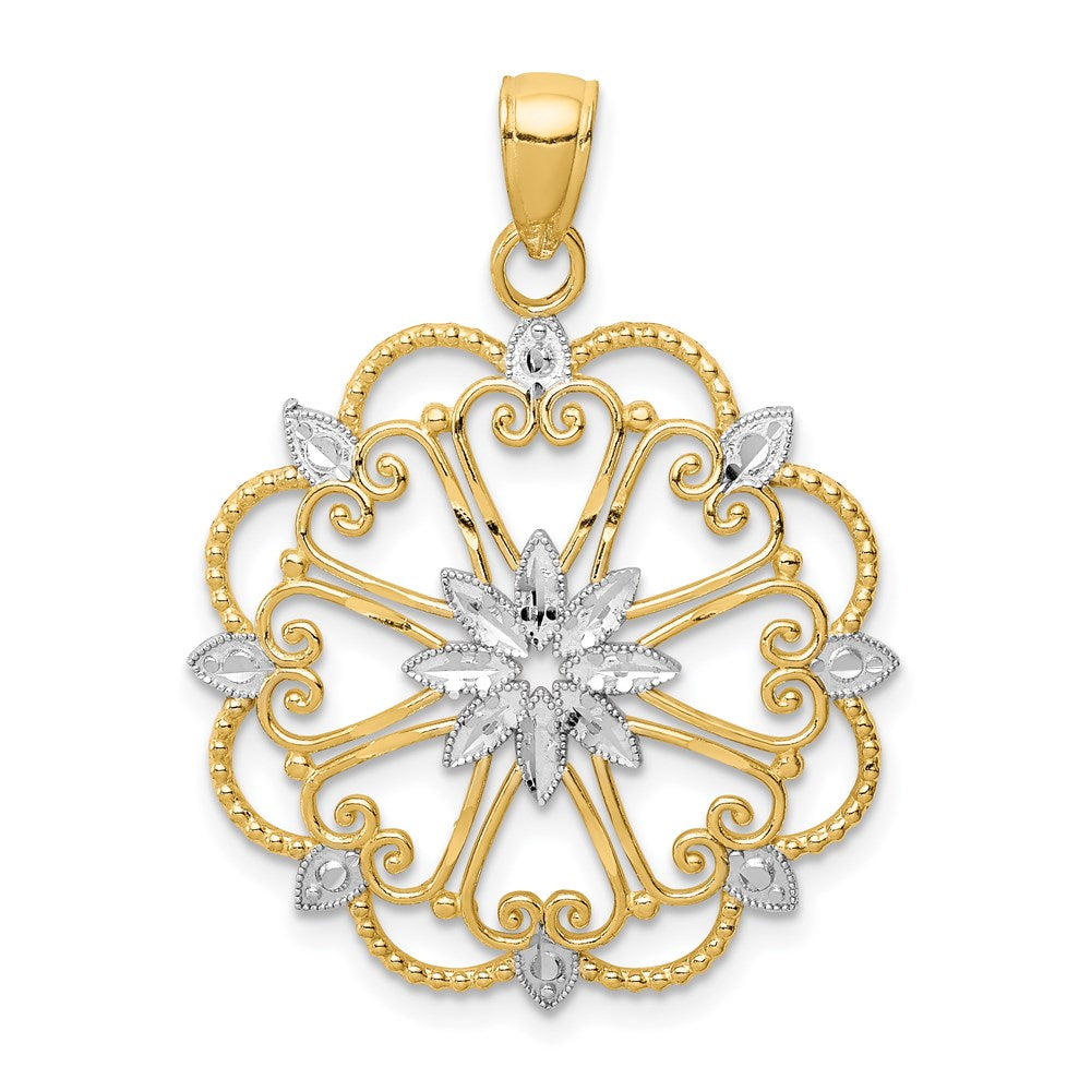 Polished;14K Yellow gold & rhodium;Textured