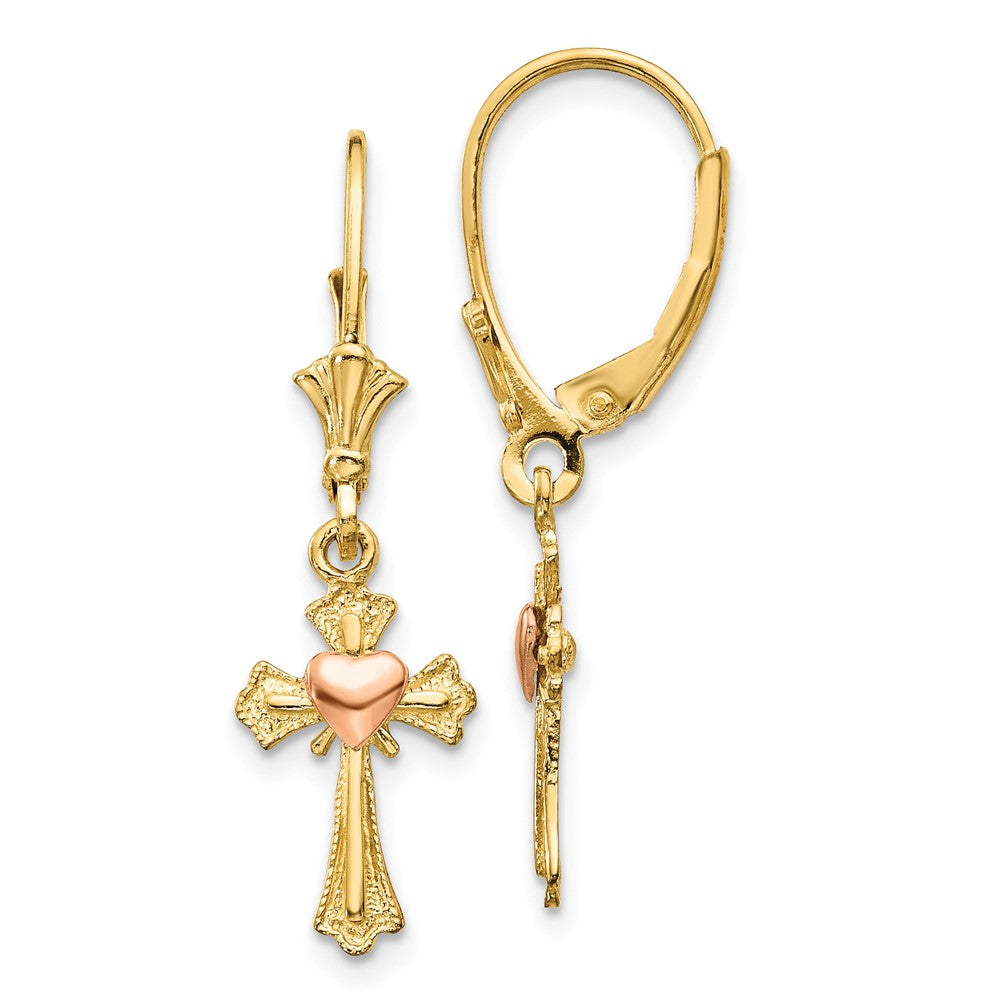 Polished;14K Two-tone;Leverback;Textured;Dangle