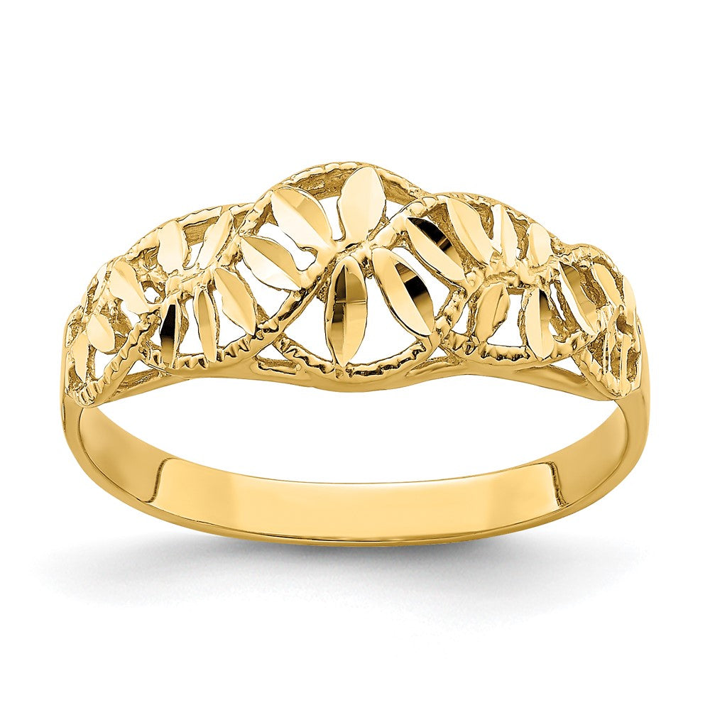 Solid;Polished;14k Yellow gold;Open back;Textured