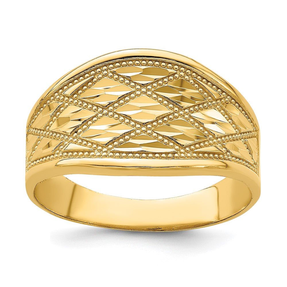 Solid;Polished;14k Yellow gold;Closed back;Textured