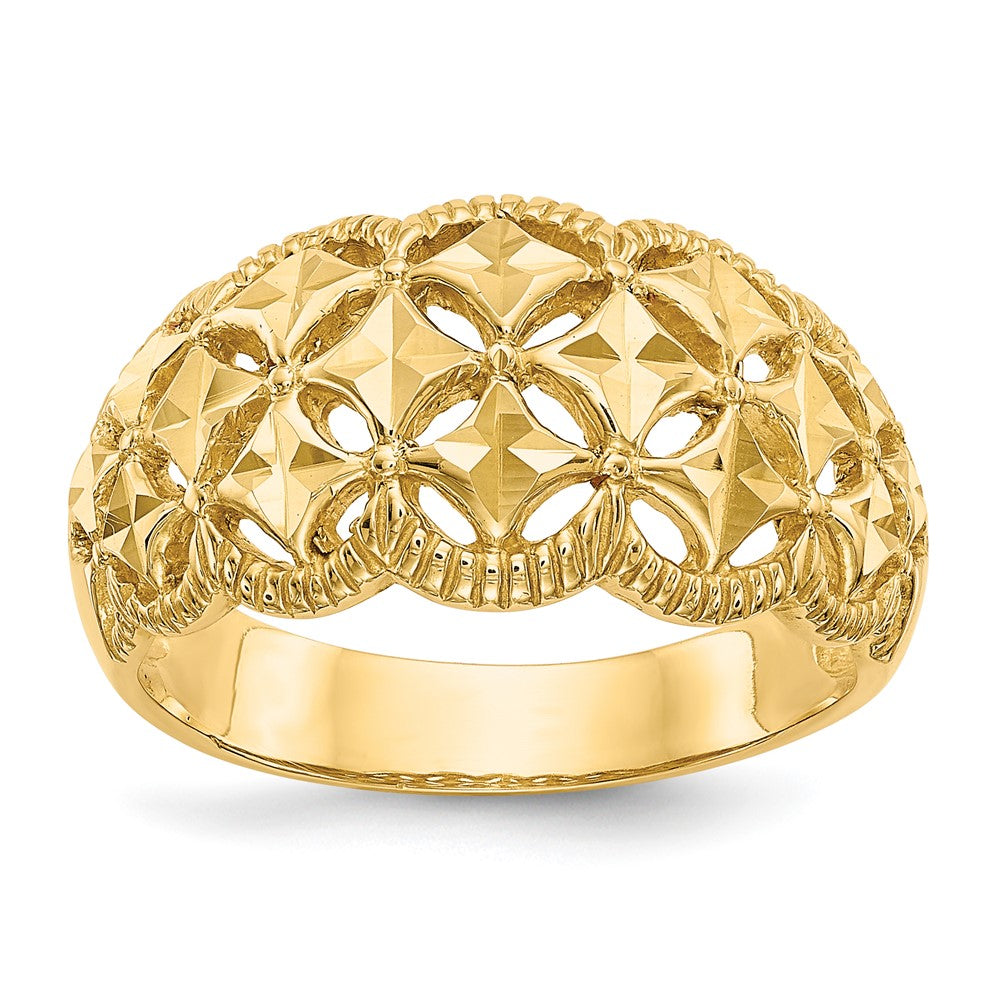 Solid;Diamond-cut;Polished;14k Yellow gold;Open back;Textured