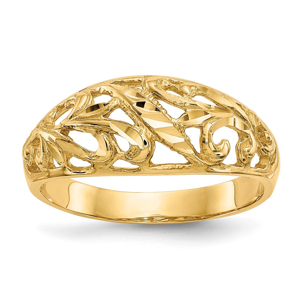 Solid;Diamond-cut;Polished;14k Yellow gold;Open back;Textured