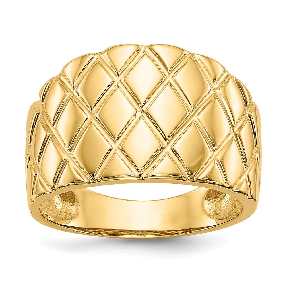 Solid;Polished;14k Yellow gold;Open back;Textured back