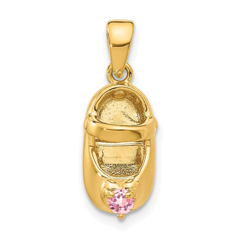 Polished;3-D;14k Yellow gold;Engravable;Pink tourmaline;Synthetic stone