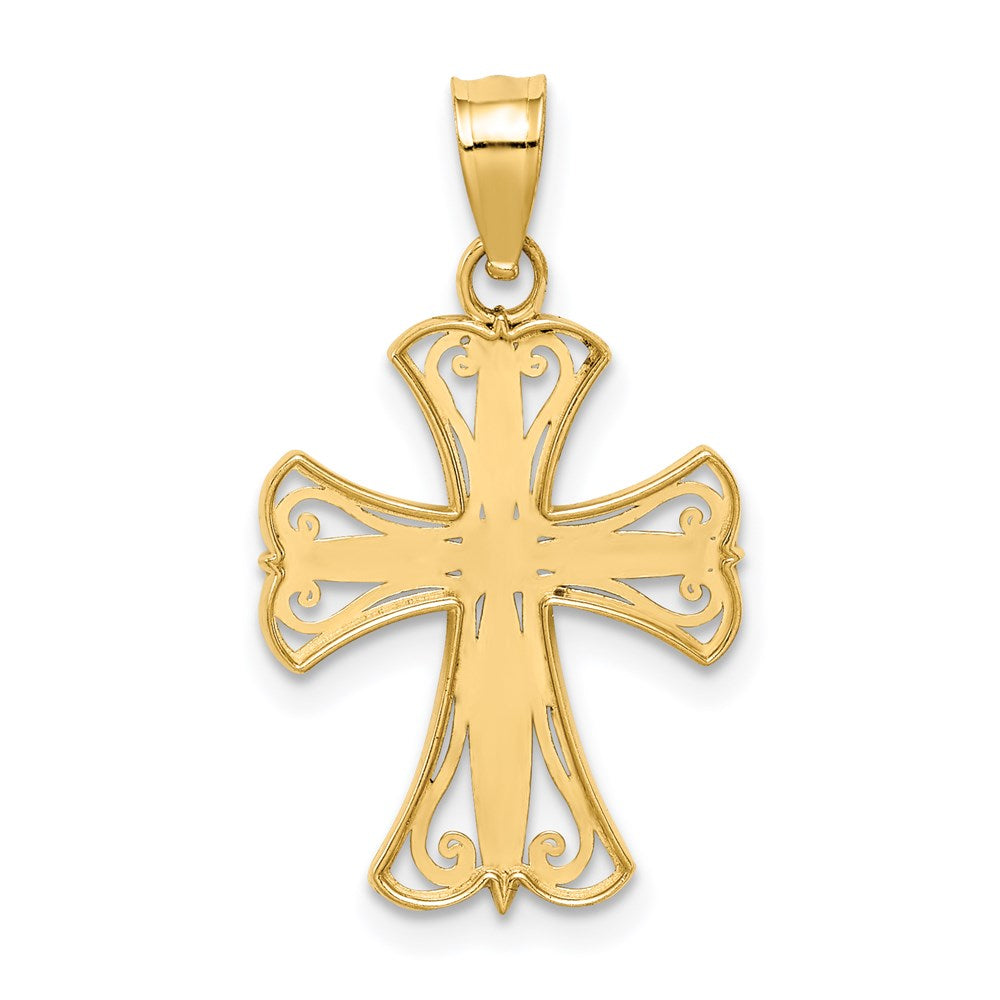14k and White Rhodium Diamond-cut Cross Pendant