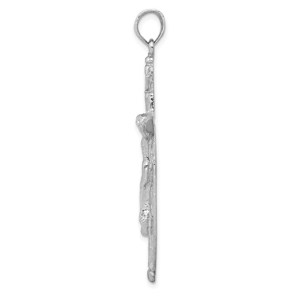 14k White Gold Textured Tree INRI Crucifix Pendant
