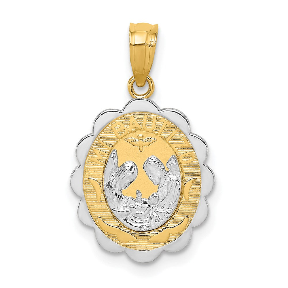 14K Two-tone;Rhodium;Textured back;Polished & satin