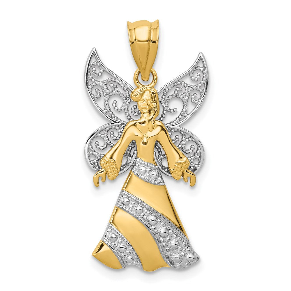 Solid;Polished;14K Two-tone;Open back;Rhodium;Textured;Textured back