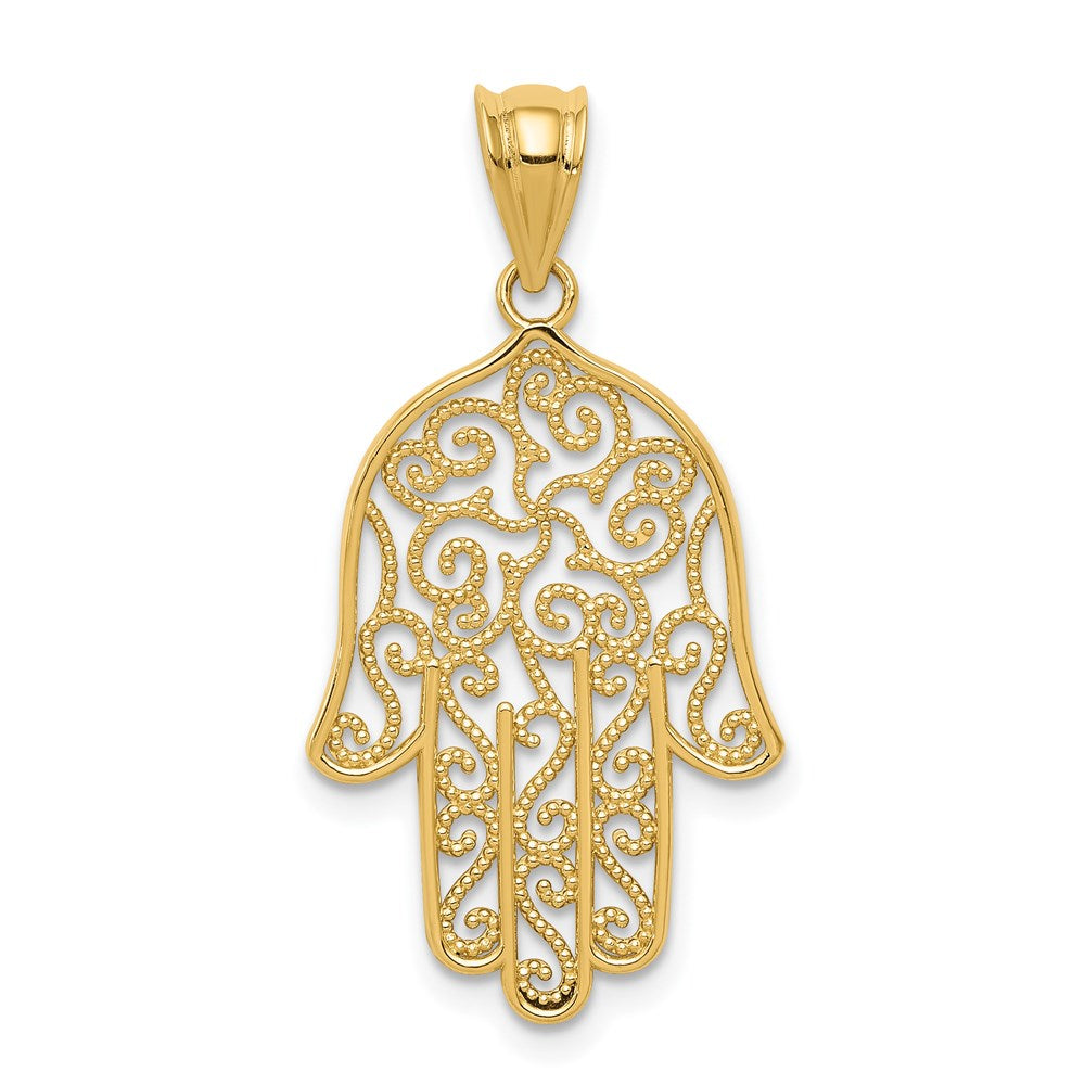 Solid;Polished;14k Yellow gold;Open back;Filigree;Textured