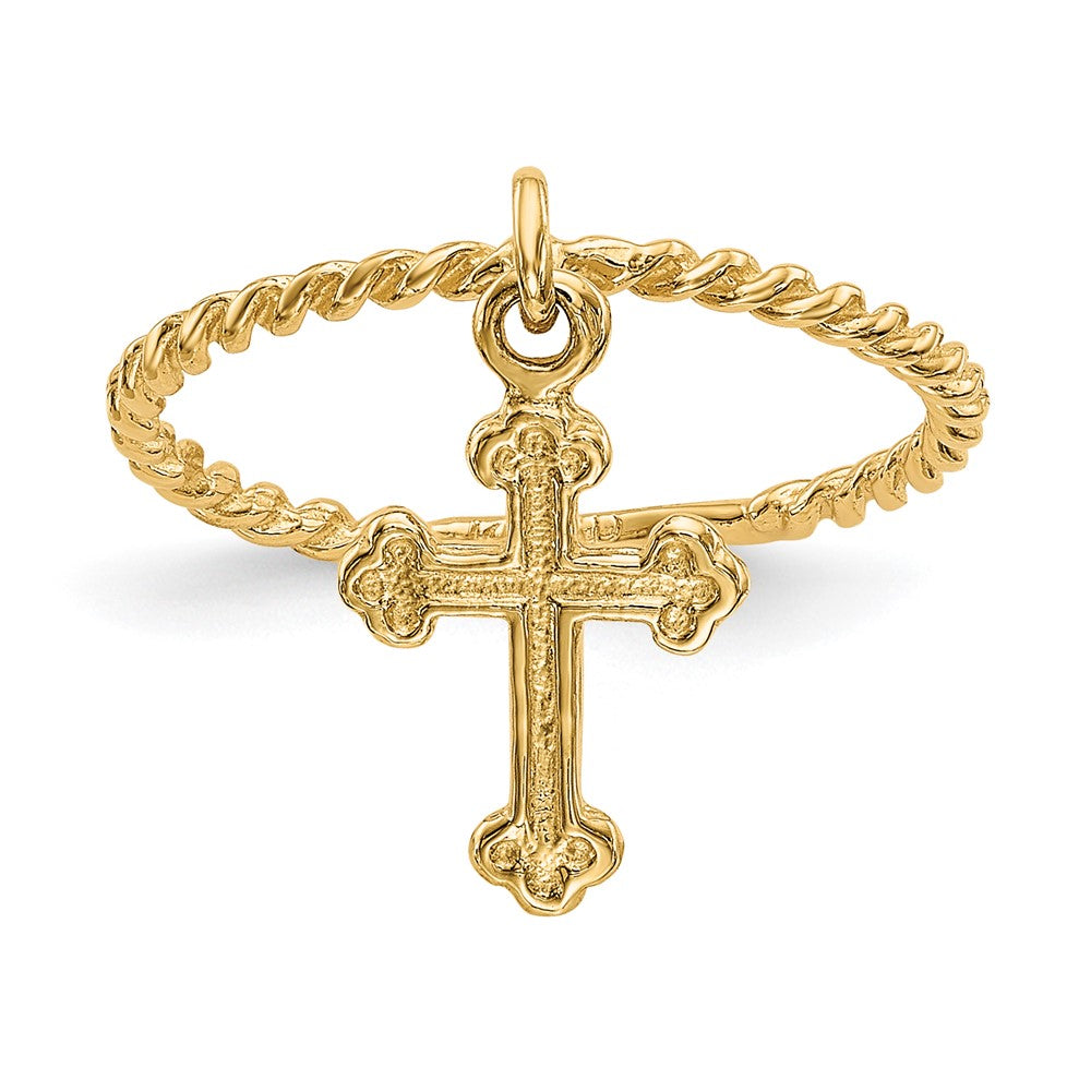 Polished;14k Yellow gold;Textured;Dangle;Twisted;Cross