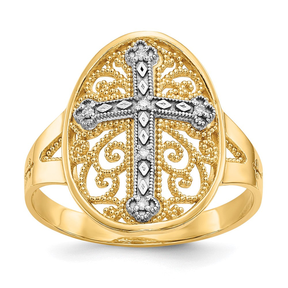 Polished;14K Two-tone;Filigree;Diamond accent