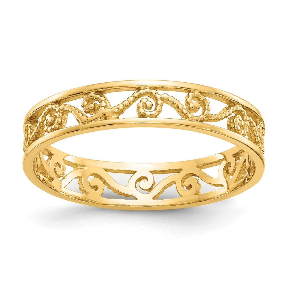 Casted;Polished;14k Yellow gold;Unable to size;Textured