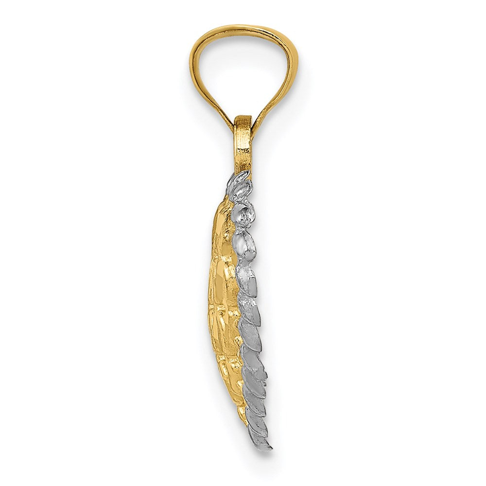 14K and White Rhodium Polished Diamond-cut Heart Pendant