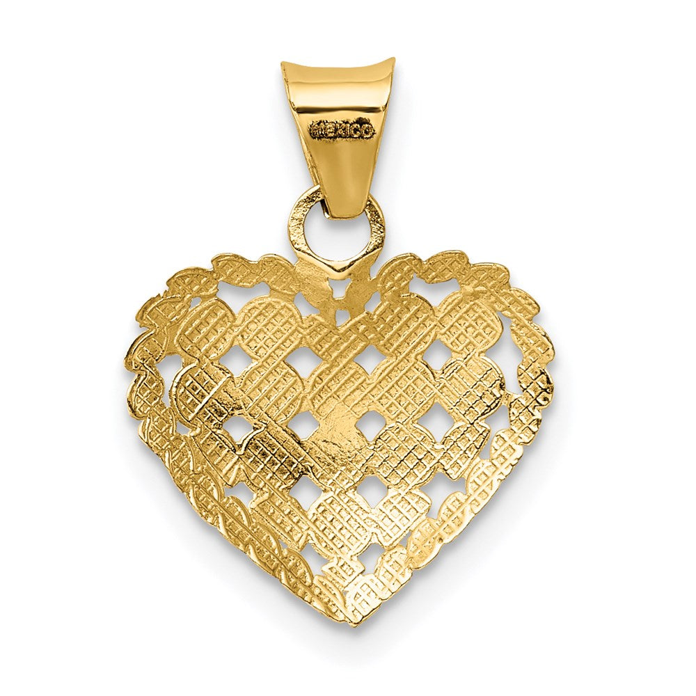 14K and White Rhodium Polished Diamond-cut Heart Pendant