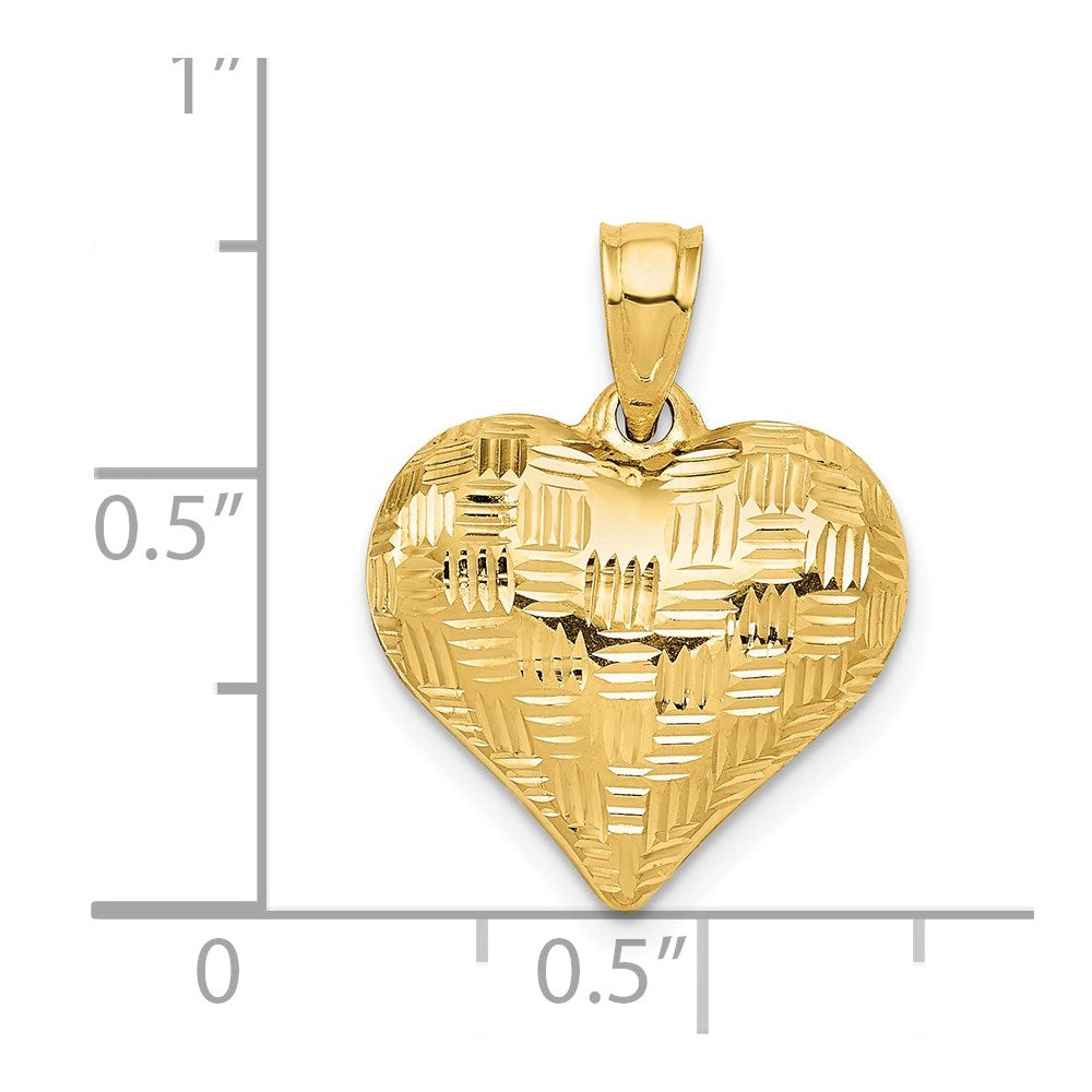 14K Polished Basket Weave Pattern 3-D Puffed Heart Pendant