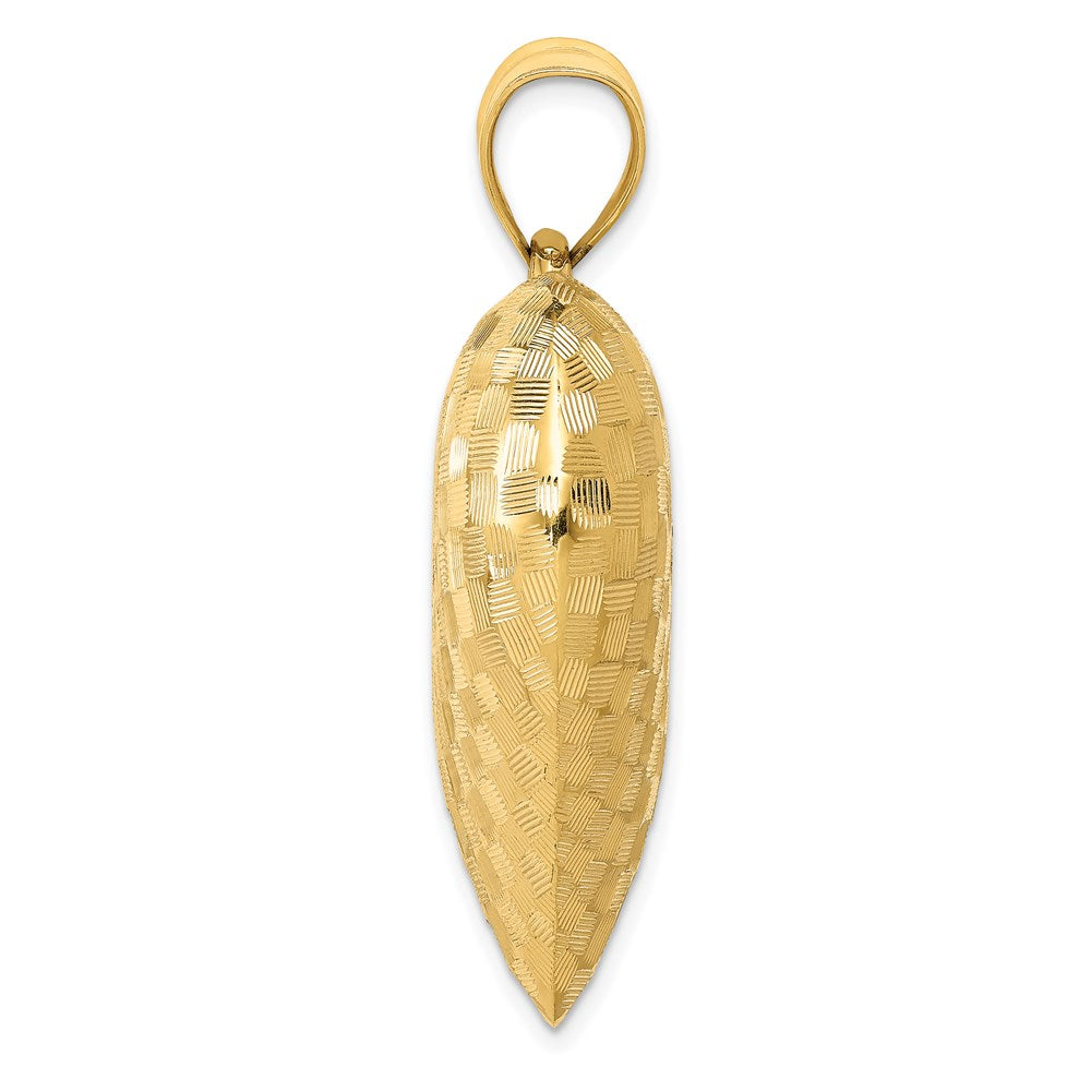 14K Polished Basket Weave Pattern 3-D Puffed Heart Pendant