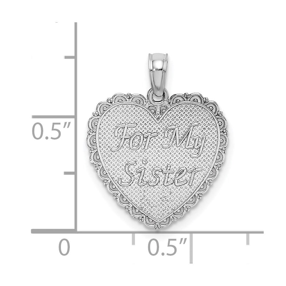 14K White Reversible FOR MY SISTER / FRIENDS FOREVER Heart Pendant