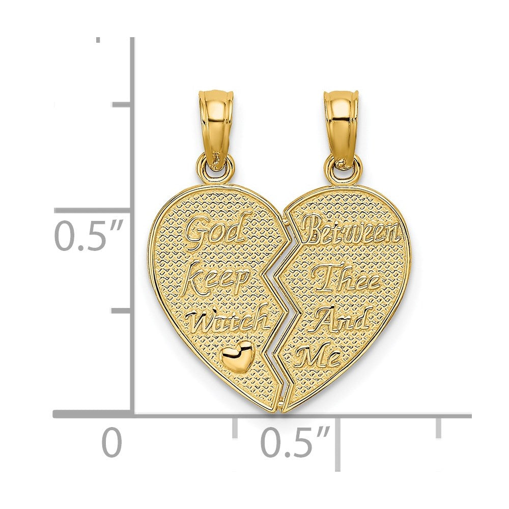 14k 2-Piece Break-Apart GOD KEEP WATCH BETWEEN THEE AND ME Heart Charm