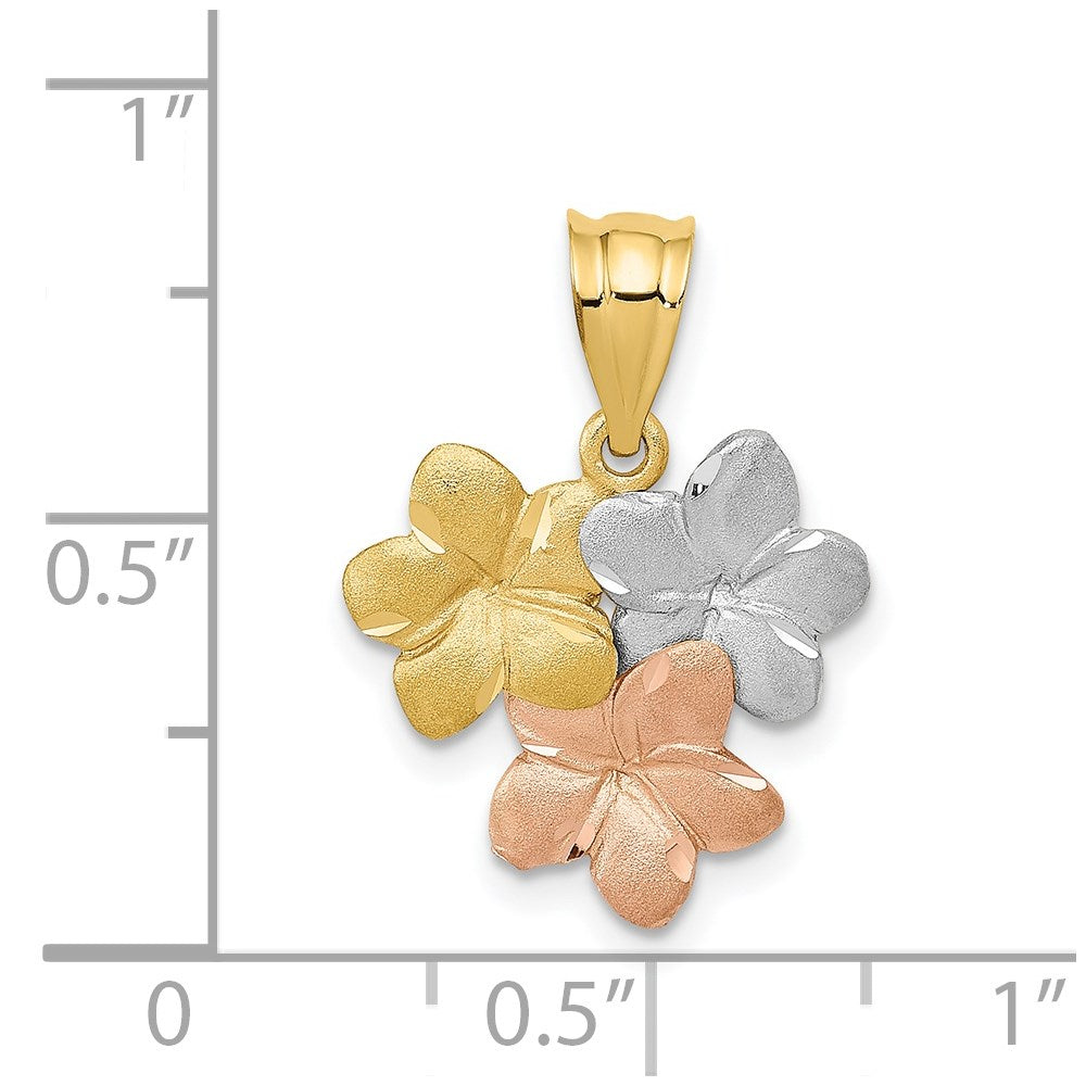 14k Tri-Color Plumeria Flower Pendant