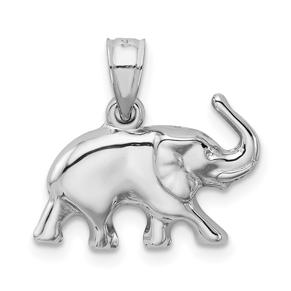 14k White Gold 3-D Polished Elephant Pendant