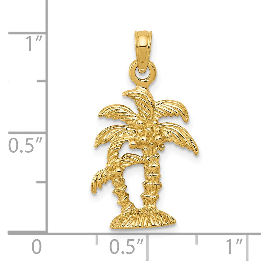 14K Gold Polished and Textured Double Palm Trees Pendant
