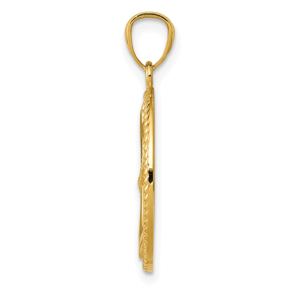 14k Gold Polished Anchor with Rope Oval Pendant
