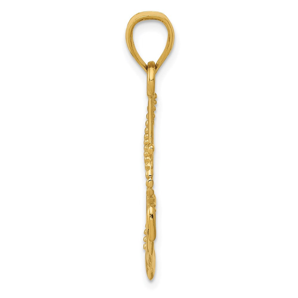 14K Gold Polished Anchor with Rope Pendant