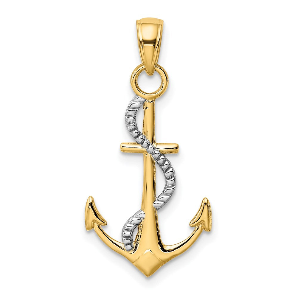 14K Two-tone Polished Anchor with Rope Pendant
